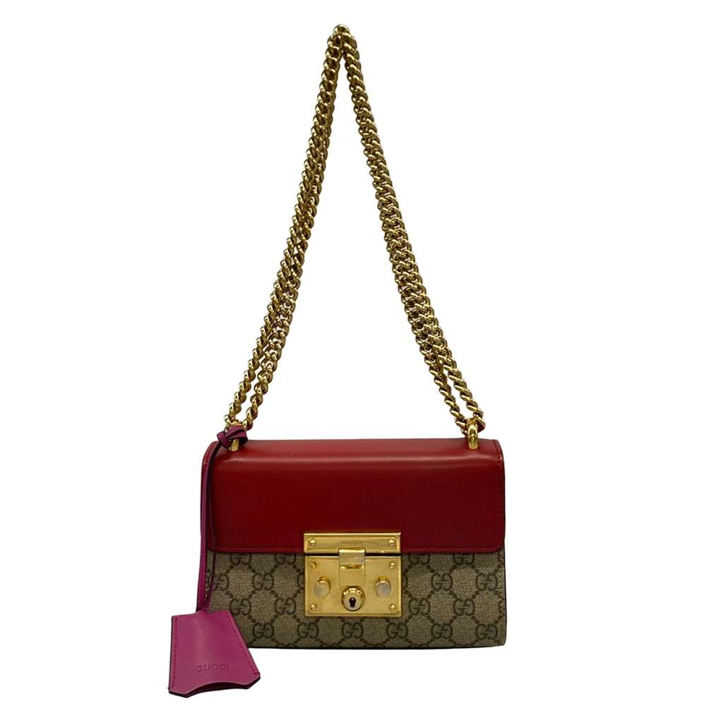 Gucci GG Supreme Gucci Box Shoulder Bag 409487 Beige Red PVC Leather
